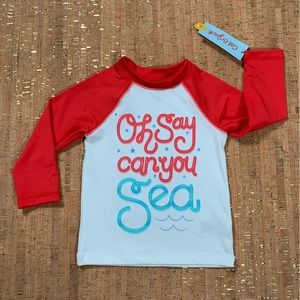 Cat & Jack  Boys RashGuard Shirt Red Size 18M Long Sleeve Swimwear UPF 50+